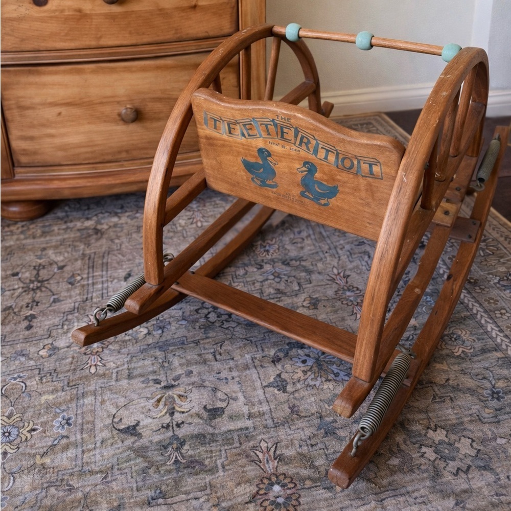 Vintage Wooden Teeter Totter Rocker in Brown and Blue
